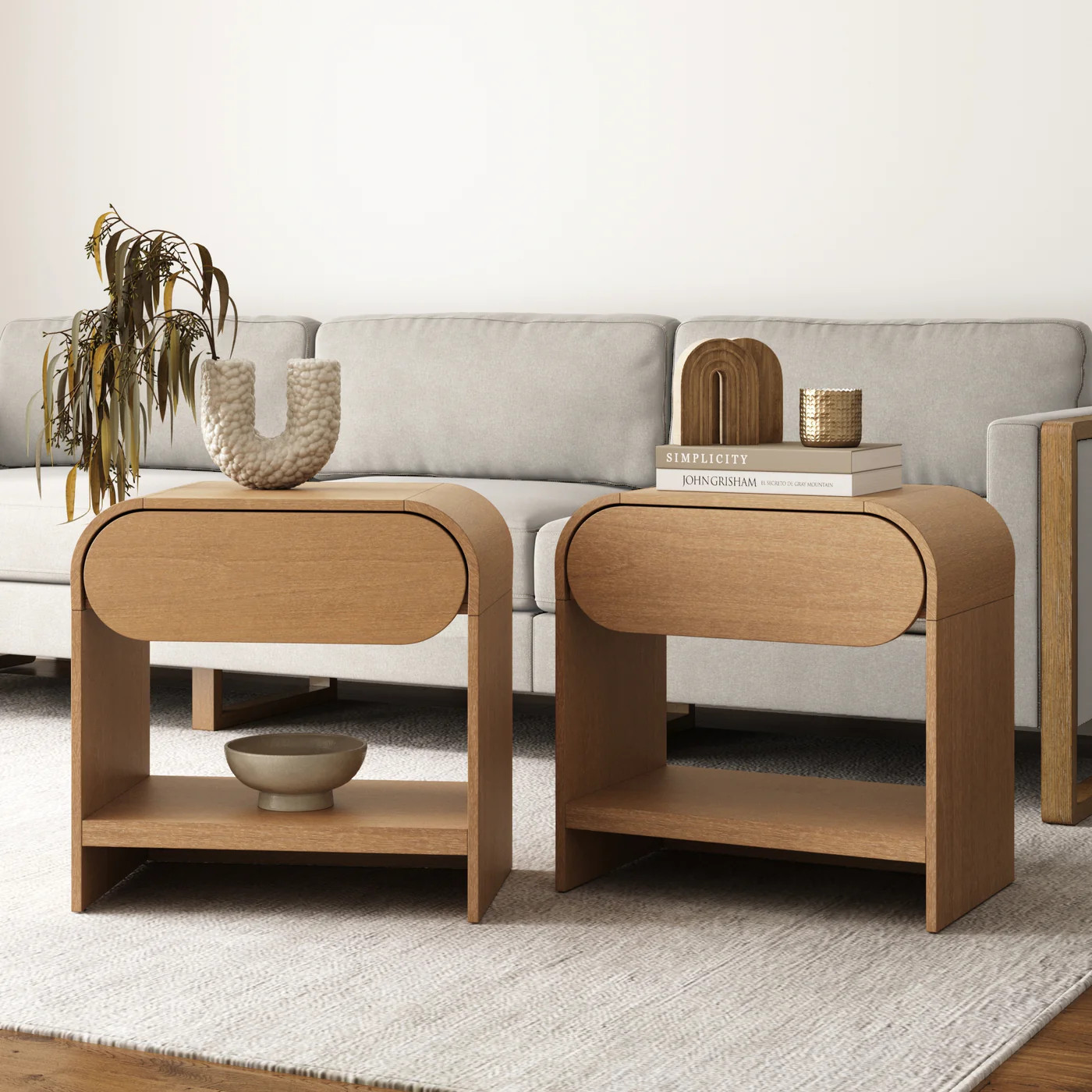 Mid-Century Arched Nightstands Light Brown (Set of 2) | Nathan James