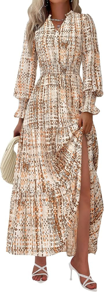 PRETTYGARDEN Women's Floral Maxi Dress Fall A Line Wedding Guest Dresses | Amazon (US)