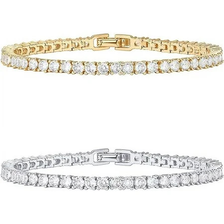 PAVOI 14K Gold Plated 3mm Cubic Zirconia Classic Tennis Bracelet | Gold Bracelets for Women | Size 6.5-7.5 inch (6.50 Pack White/Yellow Plated) | Walmart (US)