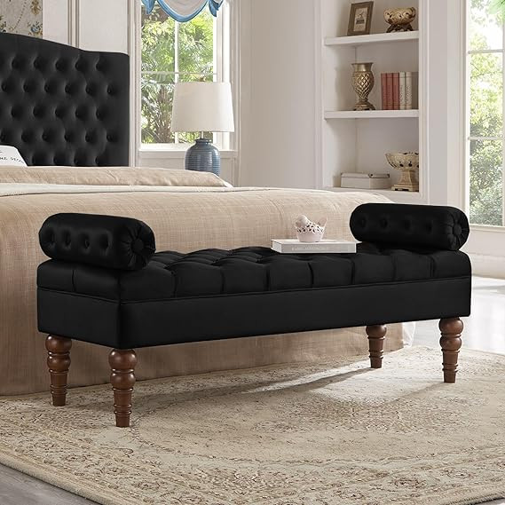 GDFStudio Velvet Long Bed Bench Upholstered Tufted Button End of Bed Ottoman Bench Rectangular Wi... | Amazon (US)