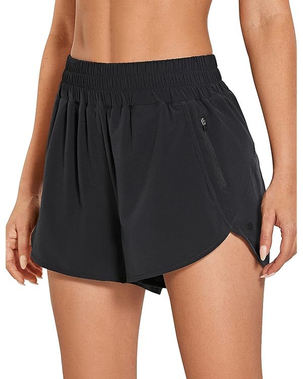 CRZ YOGA Women's High Waisted Running Shorts Mesh Liner - 3'' Dolphin Quick Dry Athletic Gym Trac... | Amazon (US)