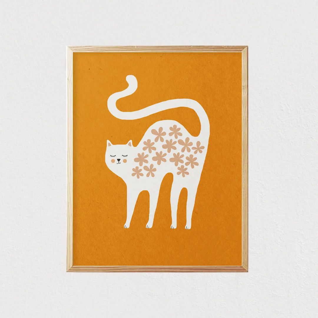 Funny Cat Animal Print  Mid Century Modern Wall Art  - Etsy | Etsy (US)