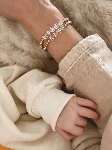 bracelets with my babies names on them 🫶🏼 my favorite jewelry pieces ever!! I’ve worn my daughters everyday for 2 years and it still looks perfect! 

#LTKBump #LTKGiftGuide #LTKBaby