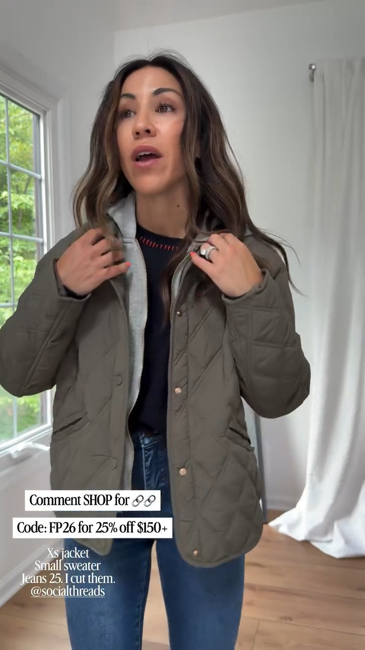 Code FP26 for 25% off $150+ at Social Threads. Fall jacket XS. Sweater small. Jeans 25. I cut them.This

#LTKOver40 #LTKSaleAlert