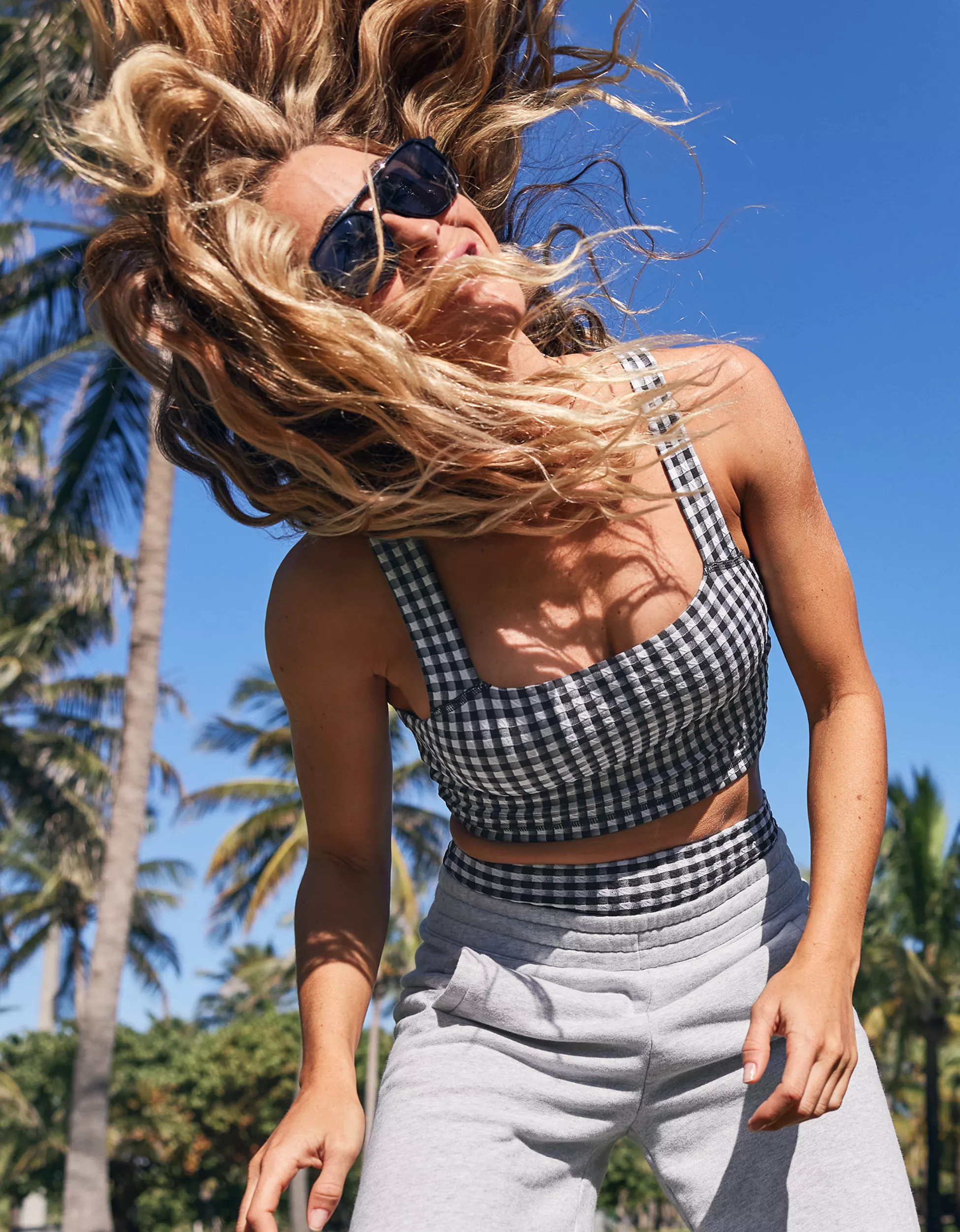 OFFLINE By Aerie Gingham Square Neck Sports Bra | American Eagle Outfitters (US & CA)