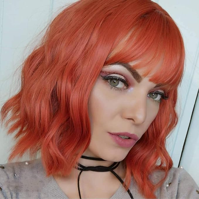 FAELBATY Short orange Wigs With Air Bangs Colorful wig Shoulder Length Women's Short Wig Curly Wa... | Amazon (US)