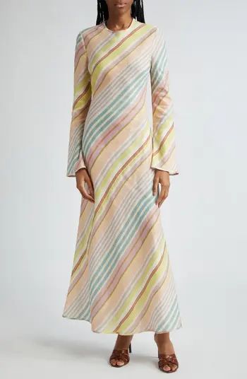 Halliday Stripe Bias Cut Long Sleeve Linen Maxi Dress | Nordstrom