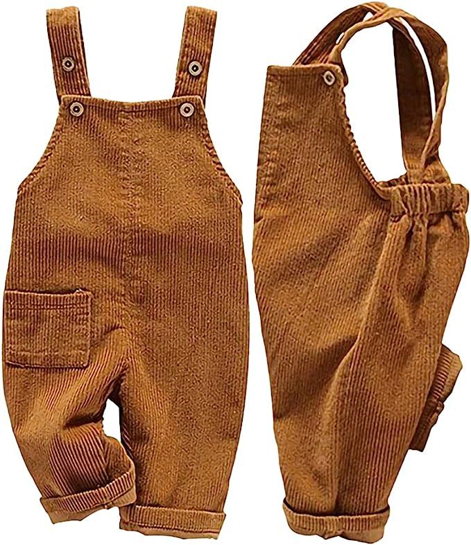 Mornyray Toddler Boy Girl Soft Corduroy Suspender Pants Kids Overalls Loose Retro | Amazon (US)