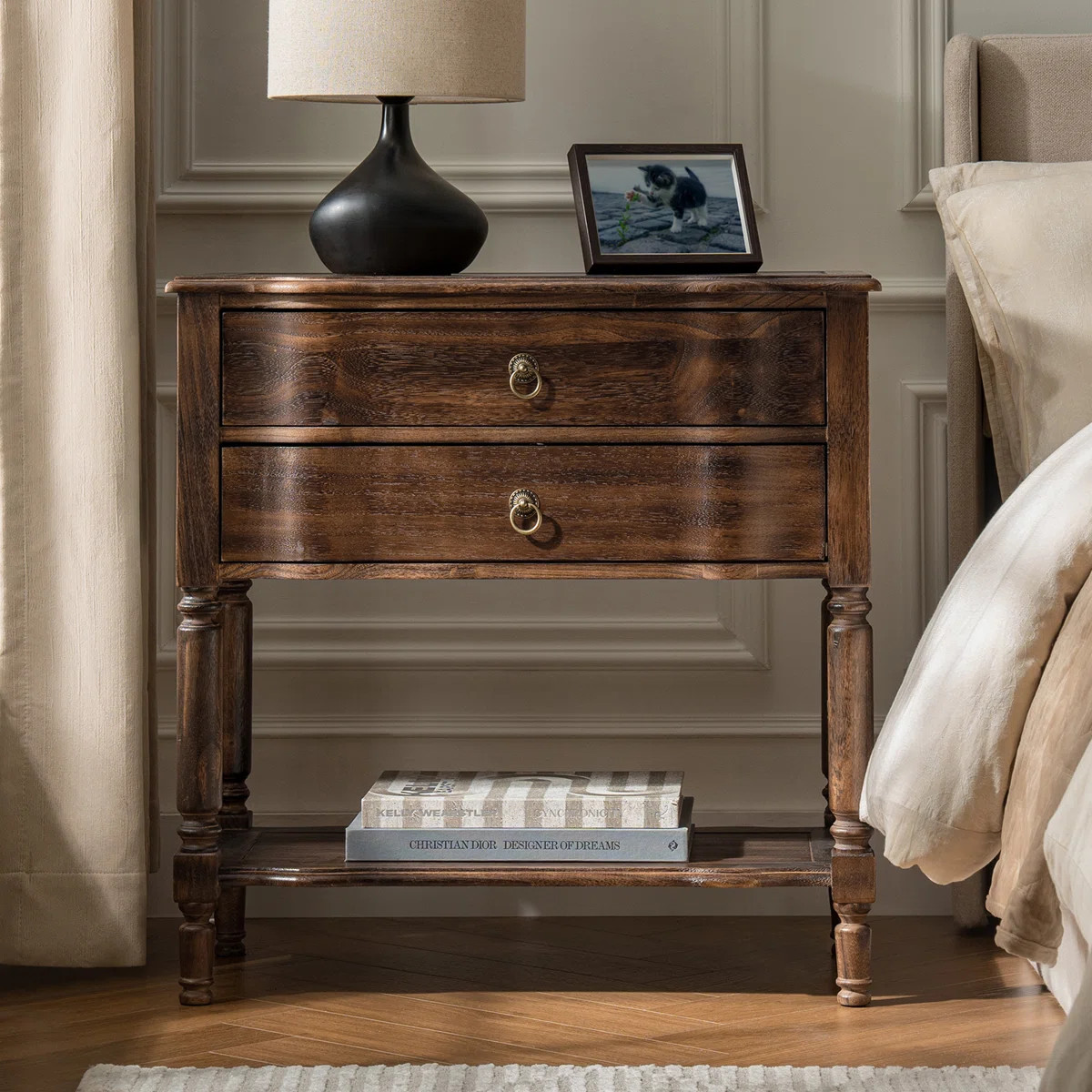 Sessoms Transitional 30"W Solid Wood 2-Drawer End Table with Built-in Charging Station | Wayfair North America