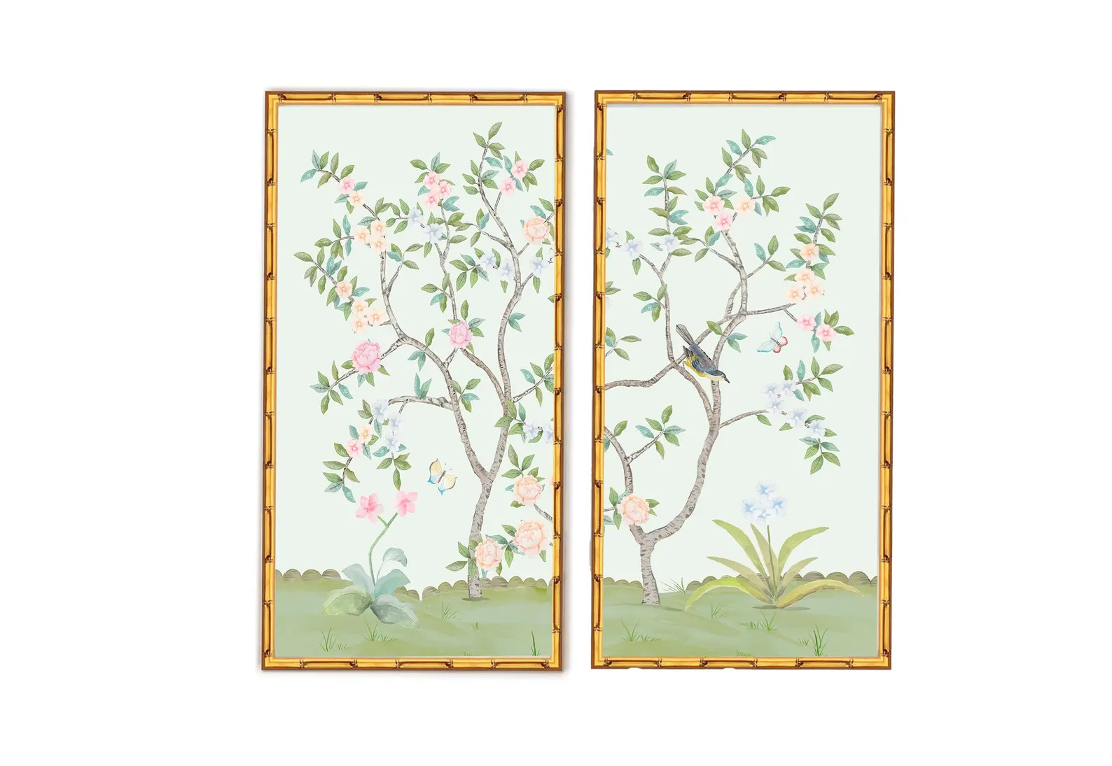 Unframed Tall Chinoiserie Blossom Wall Art Pair Set | Set of two Botanical Wall Decor | Maximalis... | Etsy (Global)
