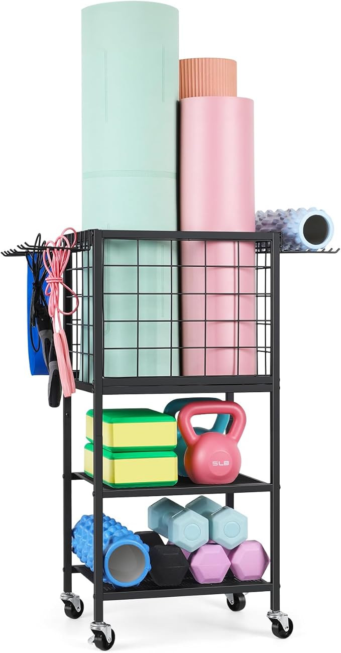 Weight Rack for Home Gym Dumbbells Yoga Mat Storage Rack Cart Small Metal Wood Home Gym Workout E... | Amazon (US)