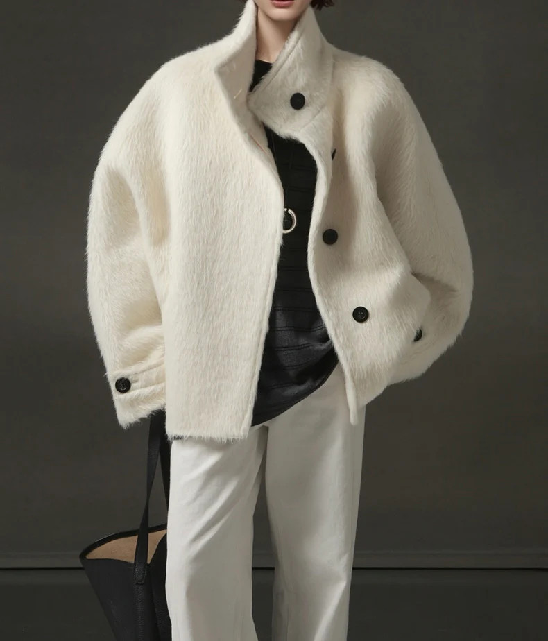 Ava 100% Suri Alpaca Cape Jacket Ivory | Marcela London