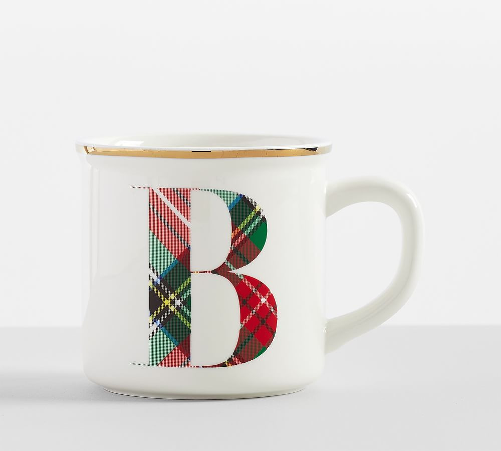 Stewart Plaid Alphabet Stoneware Mug | Pottery Barn (US)