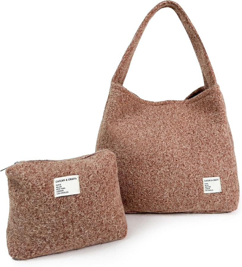 CATCHY & CRAFTY Tote Bag for Women - Plush Large Hobo Gym Bag for Workout, Yoga, Travel - Fluffy ... | Amazon (US)