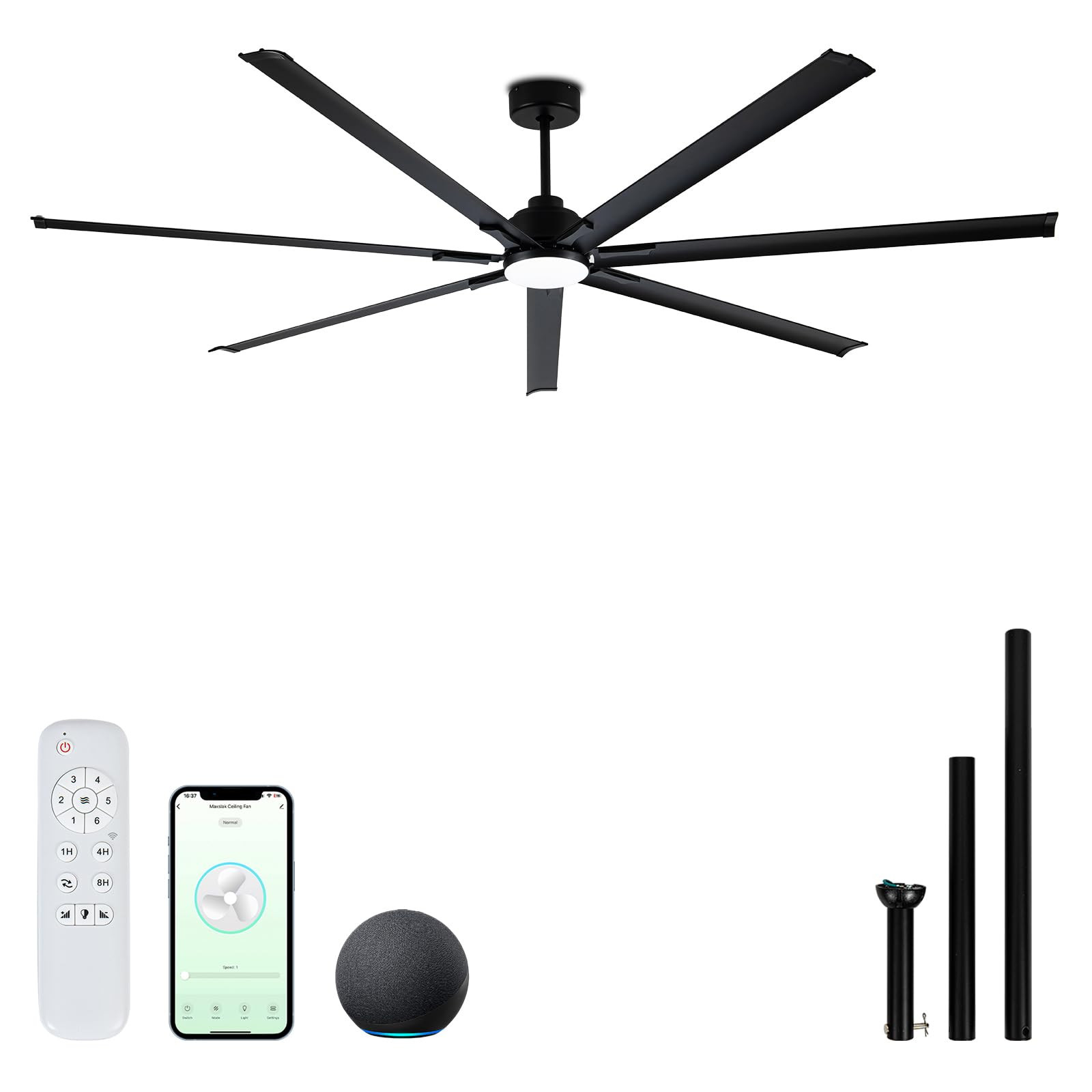 96" Industrial & Commercial HVLS 7 Black Aluminum Blades Ceiling Fan with Light,Compatible with A... | Amazon (US)