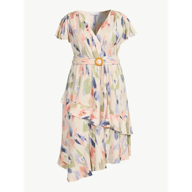 Sofia Jeans by Sofia Vergara Women's Plus Belted Wrap Dress with Flutter Sleeves | Walmart (US)