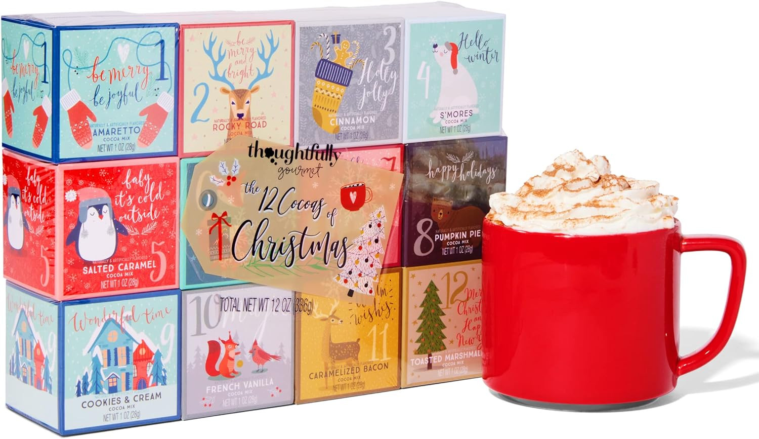 Amazon.com: Thoughtfully Gourmet, 12 Days of Christmas Hot Chocolate Gift Set, Hot Cocoas in Fest... | Amazon (US)