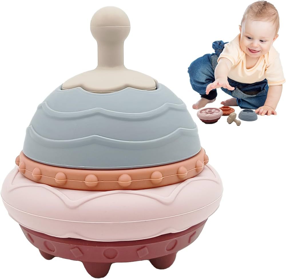UFO Stacking & Nesting Toy | Food Grade Soft Silicon Teething Toy for Babies 0-6-12 Months | Earl... | Amazon (US)