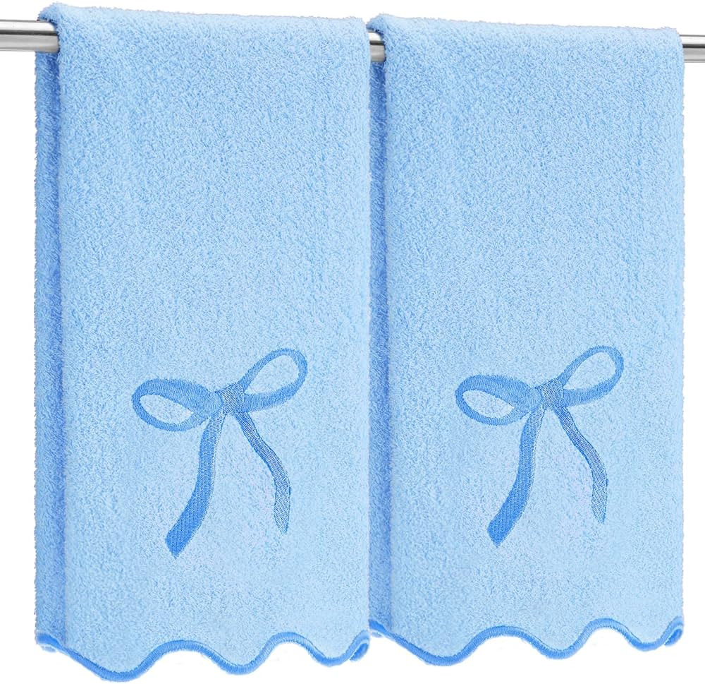 2 Pcs Scalloped Hand Towels for Bathroom 26 X13 Embroidery Coquette Bow Hand Towels 100% Cotton S... | Amazon (US)