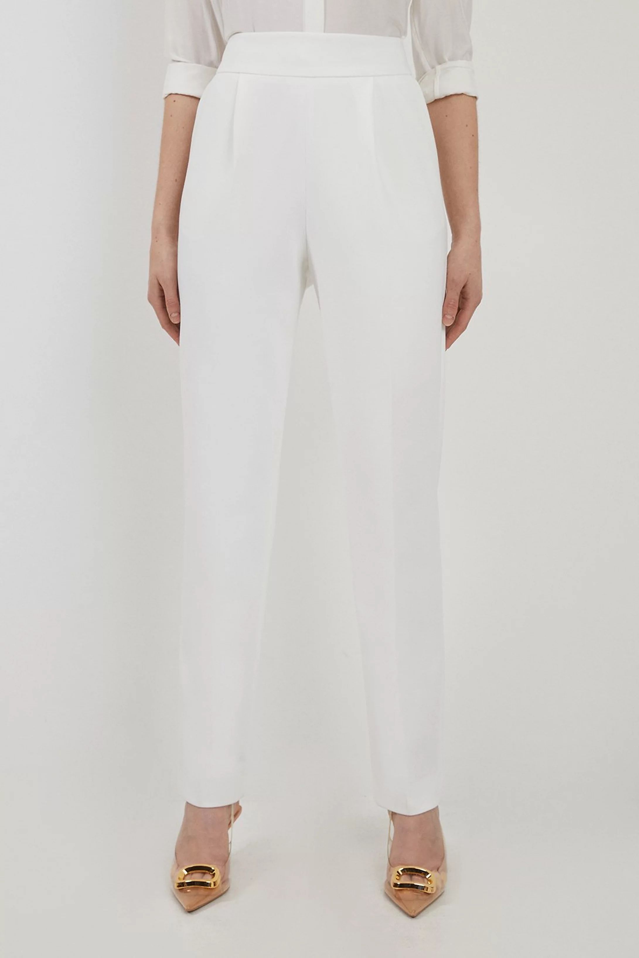 Compact Stretch High Waist Tailored Trousers | Karen Millen UK + IE + DE + NL