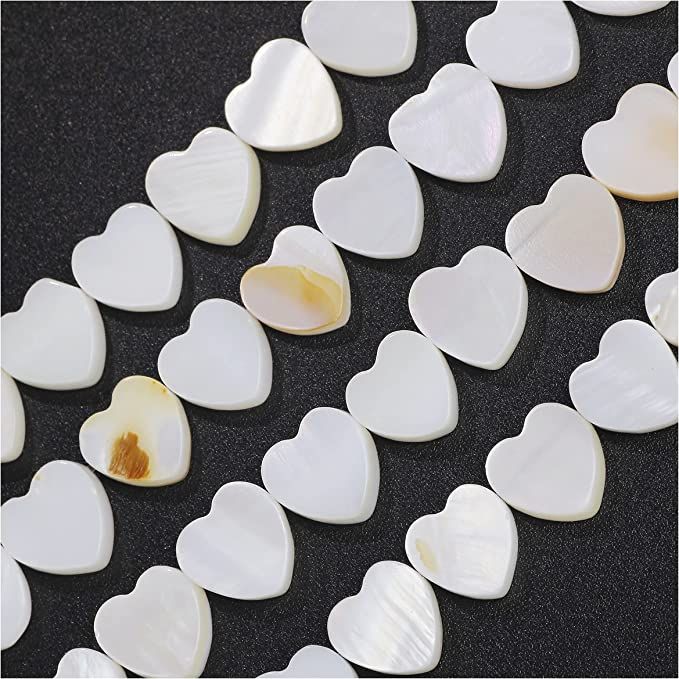Firstmeet 90Pcs Natural Mother of Pearl Beads Heart-Shaped Shellfish Beads for Jewelry Making(DIY... | Amazon (US)