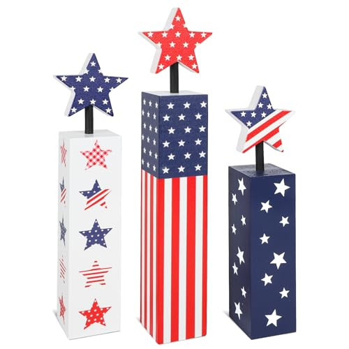 COCHIE 4th of July Decorations Set, Red White Blue Decor, Wooden Patriotic Memorial Day Tiered Tray Decor, Labor Day Decorations, Fourth of July Decoration for Home Office Table (Flag Cute) | Amazon (US)