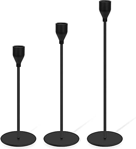 H-Tesco Set of 3 Matte Black Candle Holders for Taper Candles, Modern Decorative Candlestick Hold... | Amazon (US)