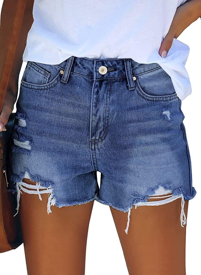 GRAPENT Women's High Waisted Ripped Stretchy Denim Hot Short Summer Jean Shorts | Amazon (US)