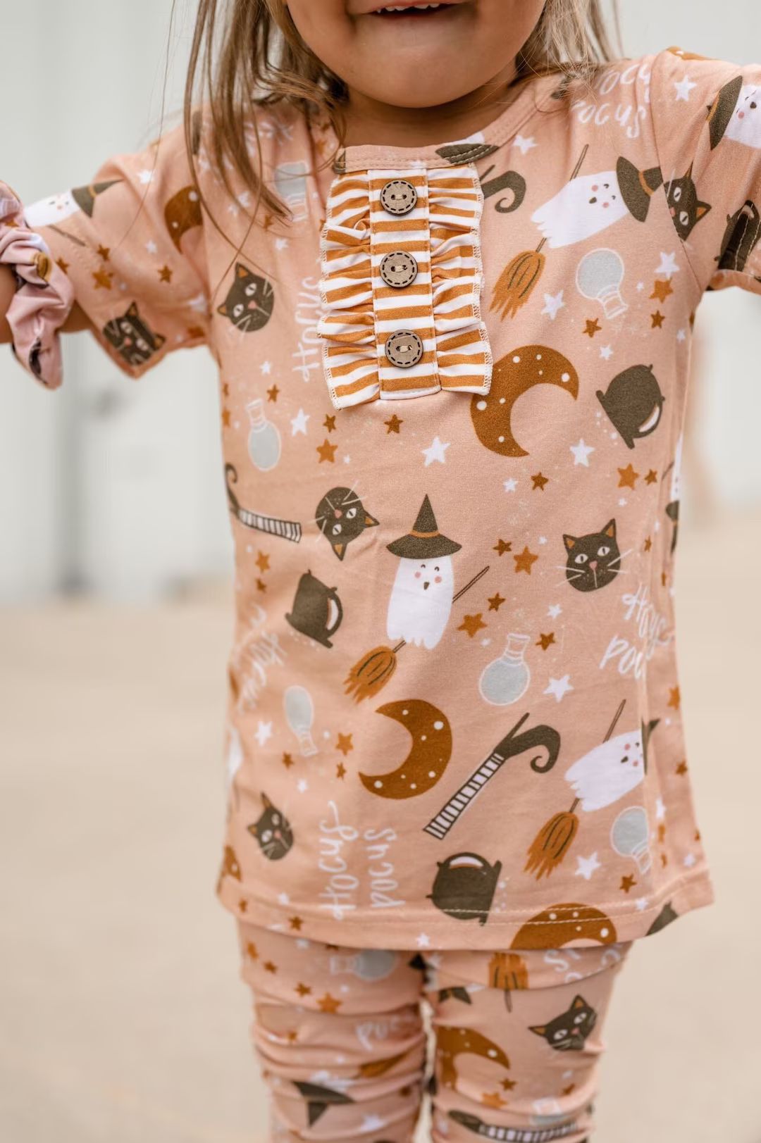 Hocus Pocus Halloween Fall Ruffle 2 Piece Bamboo Pajama Set - Etsy | Etsy (US)