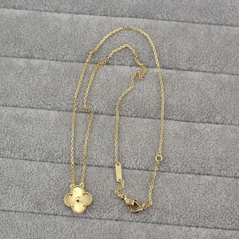 925 Silver 18k Gold Plated Clover Necklace,15mm Vintage Full Gold Laser Clover Jewelry - Etsy | Etsy (US)