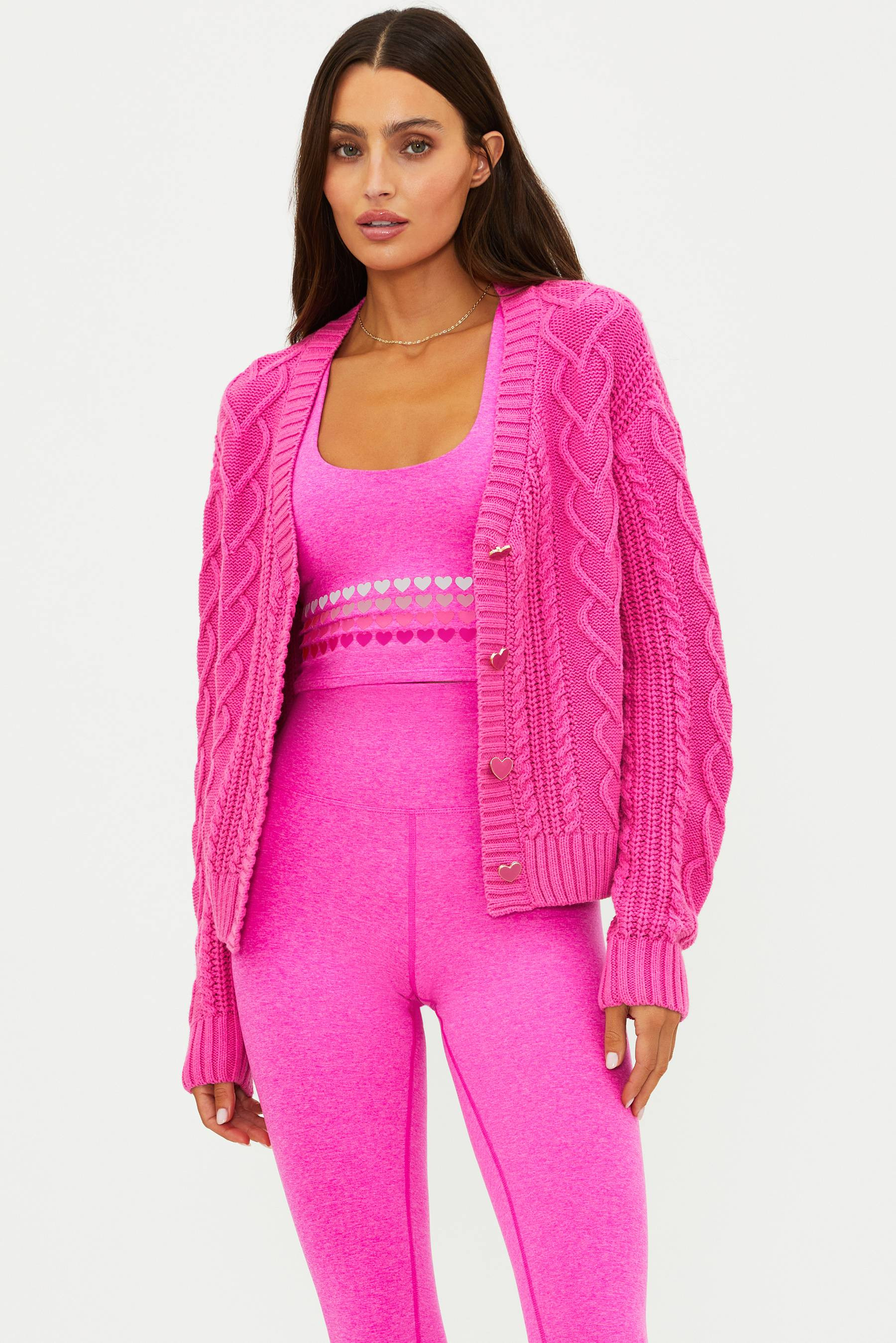 Teagan Cardigan Electric Pink Cable | Hot Pink Cable Knit Cardigan | Beach Riot | Beach Riot