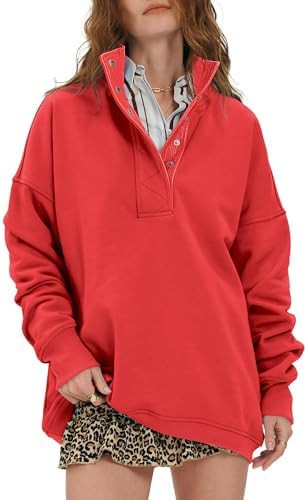 Locachy Womens Casual Button Henley Neck Cotton Oversized Sweatshirt Long Sleeve Pullover Tops Ou... | Amazon (US)