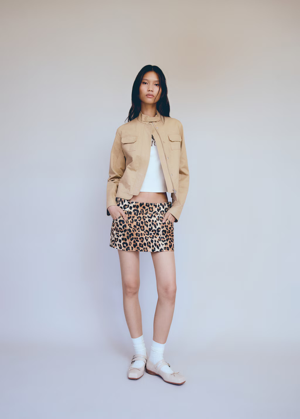 Leopard-print denim mini-skirt | MANGO (US)