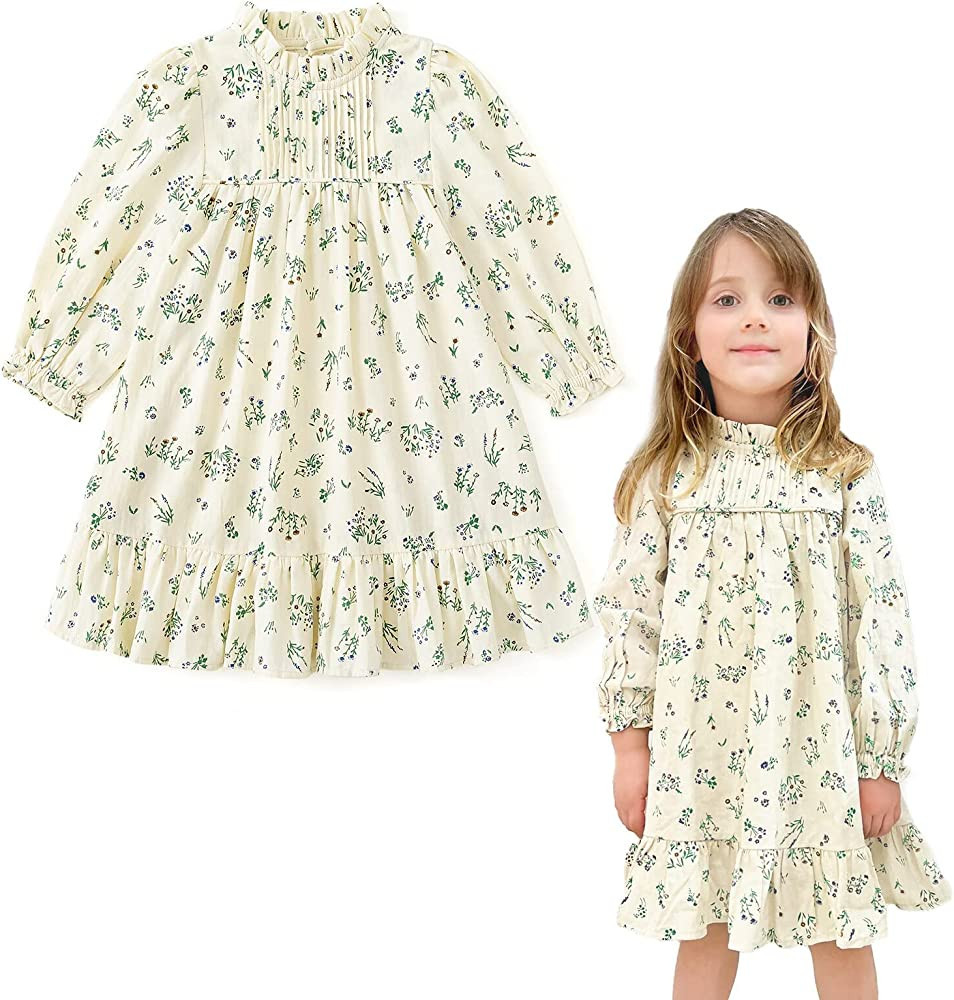 Curipeer Little Girls Summer Dress Floral Short Sleeve Cotton Casual Outfits Beach Dress 2-8Y | Amazon (US)