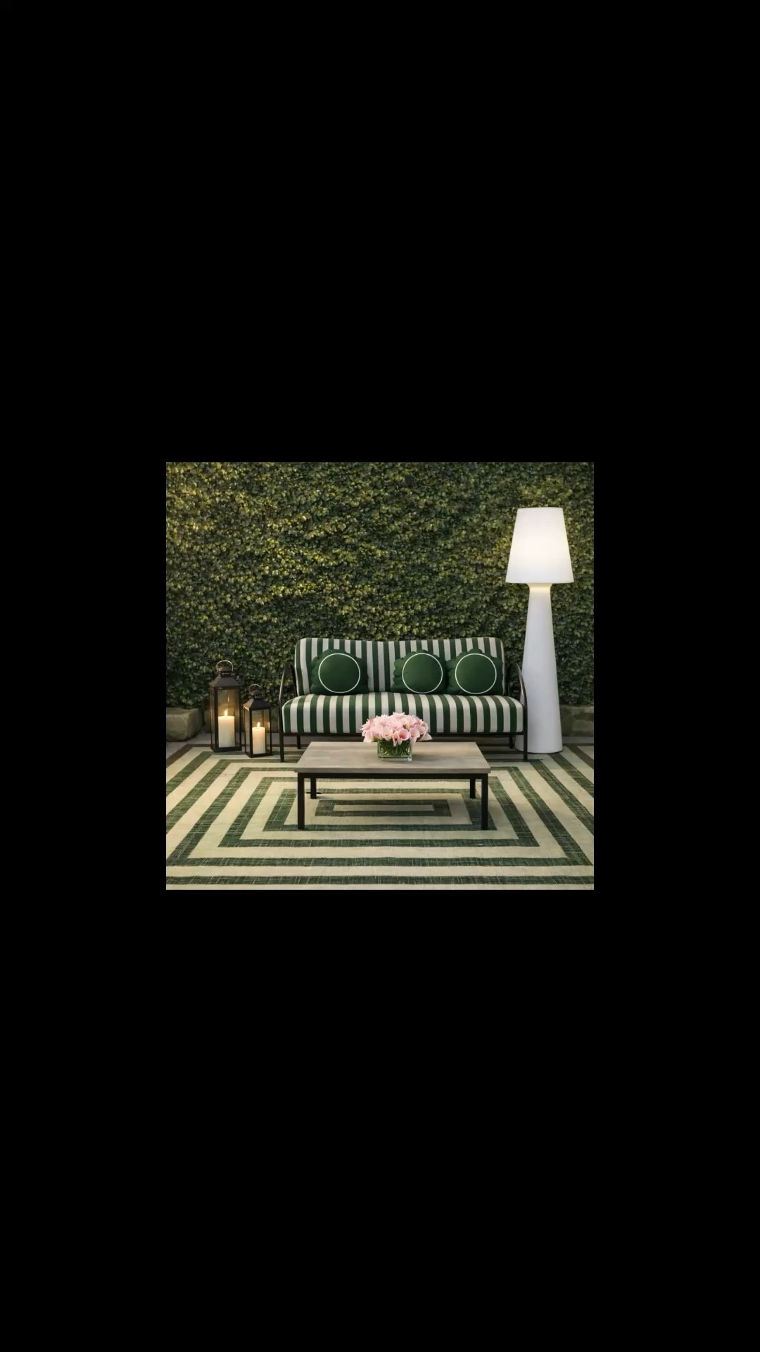 Early evening on the patio — that quiet moment between day and night when the light softens and the lanterns begin to glow.

I love this green stripe outdoor sofa because it feels both modern and timeless. The crisp stripe pattern gives it a contemporary energy, while the silhouette still carries a subtle classic charm.

Since the stripes already create strong visual rhythm, I balanced the space with a clean-line white floor lamp. The all-white sculptural form keeps the palette calm and prevents the space from feeling too busy.

A small arrangement of soft pink calla lilies adds a gentle touch of color — just enough to bring warmth without overpowering the green palette.

As the lanterns start to glow, the whole patio becomes incredibly relaxing — the perfect early-evening spot to unwind outdoors.

#outdoorliving #patioinspiration #stripedsofa #coastalliving #gardenpatio #callalily #outdoorlanterns #designinspiration #outdoorstyle #patiodesign

#LTKHome