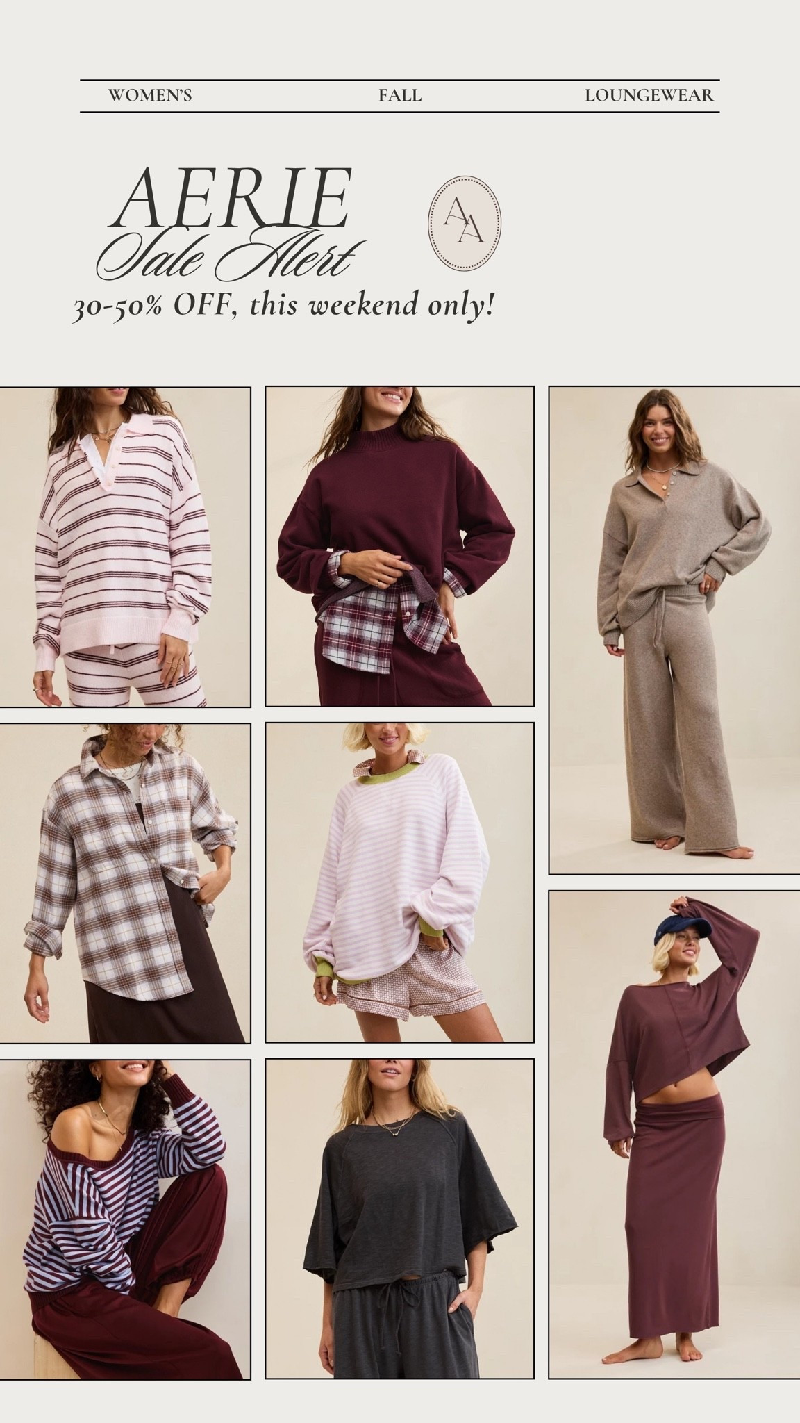 Save 30-50% off all Aerie styles through this weekend, including lots of new arrivals that just dropped! My favorite place to shop for cozy loungewear & outfits, especially as we head into cooler fall days! #LTKSaleAlert #AerieSale