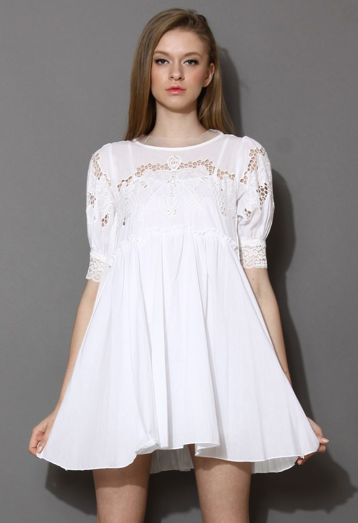 Dolly Cut Out White Dress with Chiffon Back | Chicwish