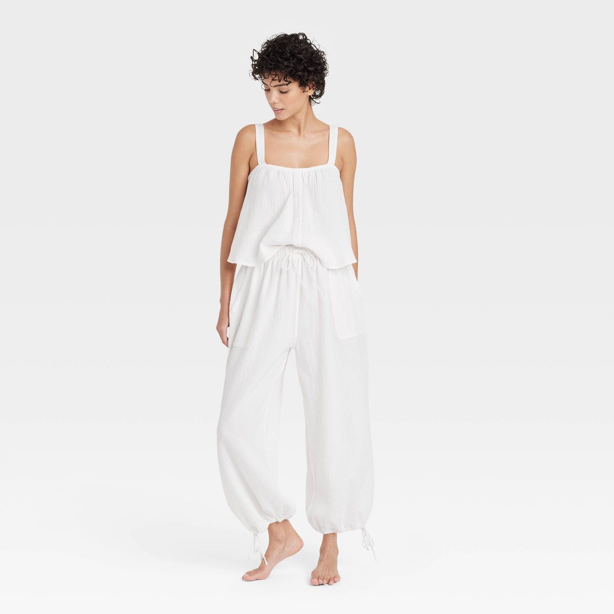 Women's Cotton Gauze Jogger Pajama Pants - Colsie™ White M | Target