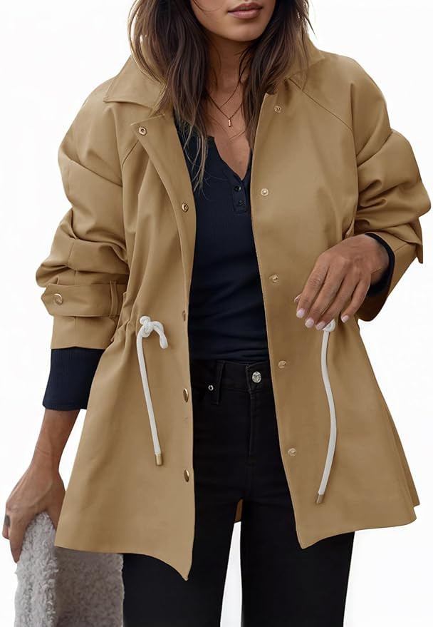 Tankaneo Womens Oversized Trench Coat Mid Length Snap Button Fall Jacket Windproof Outerwear with... | Amazon (US)