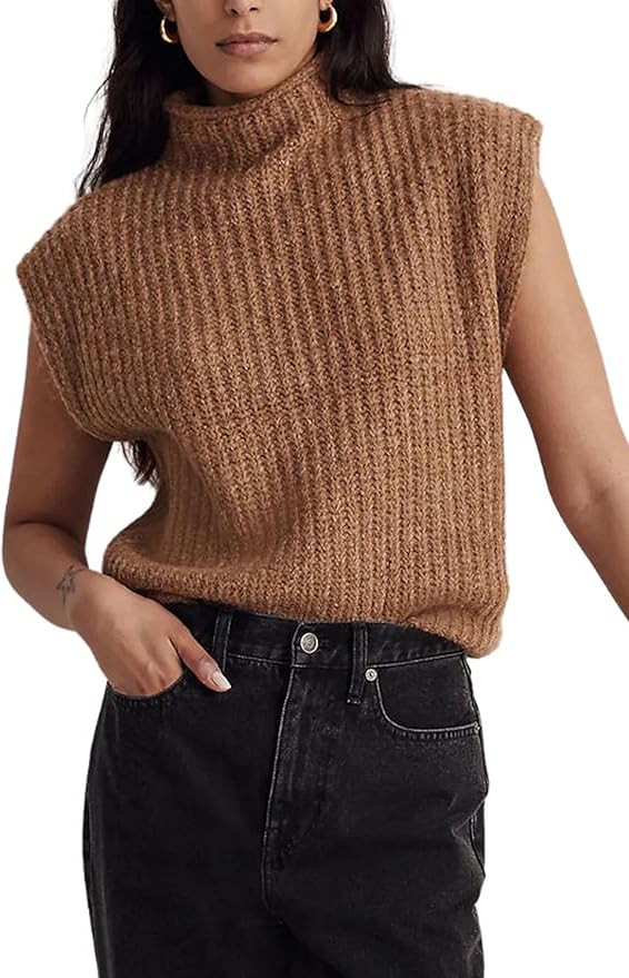 Himosyber Women's Solid Sleeveless Vest Elegant High Neck Stretchable Cap Sleeve Knit Sweater Top... | Amazon (US)