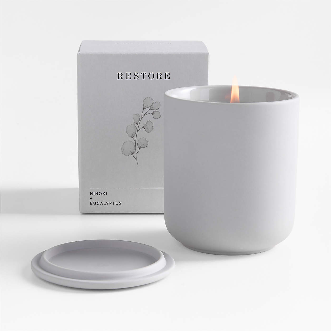Restore Aromatherapeutic 1-Wick Scented Candle - Hinoki + Eucalyptus + Reviews | Crate & Barrel | Crate & Barrel