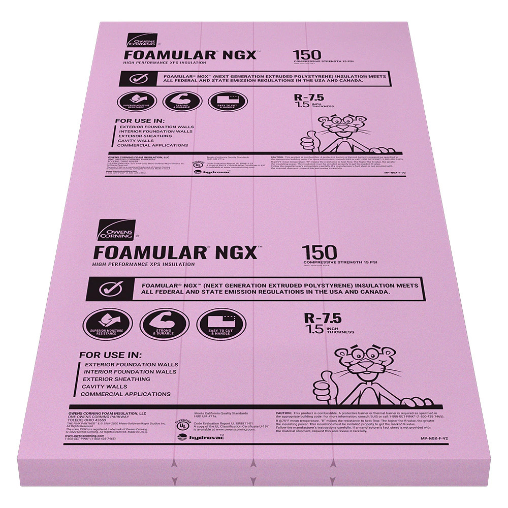 Owens Corning FOAMULAR NGX F-150 R- 7.5 , 1.5-in x 4-ft x 8-ft Unfaced Polystyrene Board Insulation one_size | 88WDNGX | Lowe's