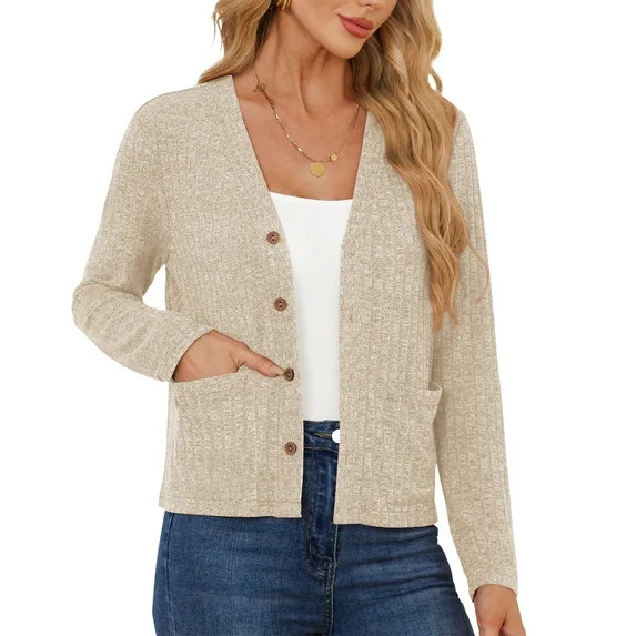 AskLazy Women's Open Front Cardigan Casual Loose Lightweight Cardigans Sweater,US Size,Light Apri... | Walmart (US)