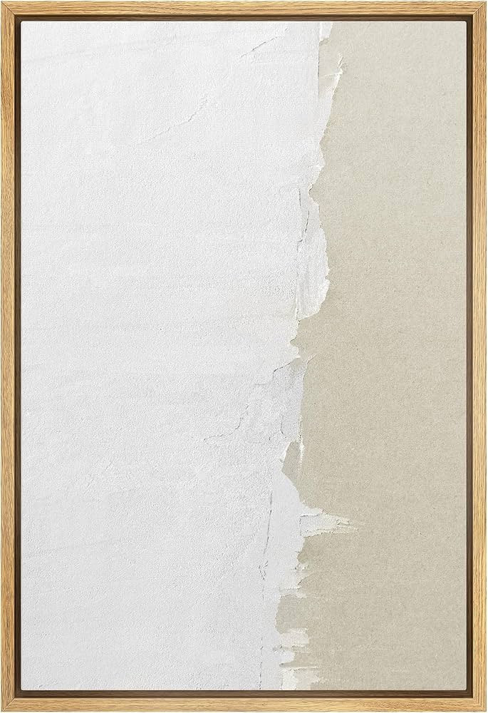 SIGNFORD Framed Canvas Print Wall Art Duotone White Tan Grunge Paint Stroke Abstract Shapes Illus... | Amazon (US)