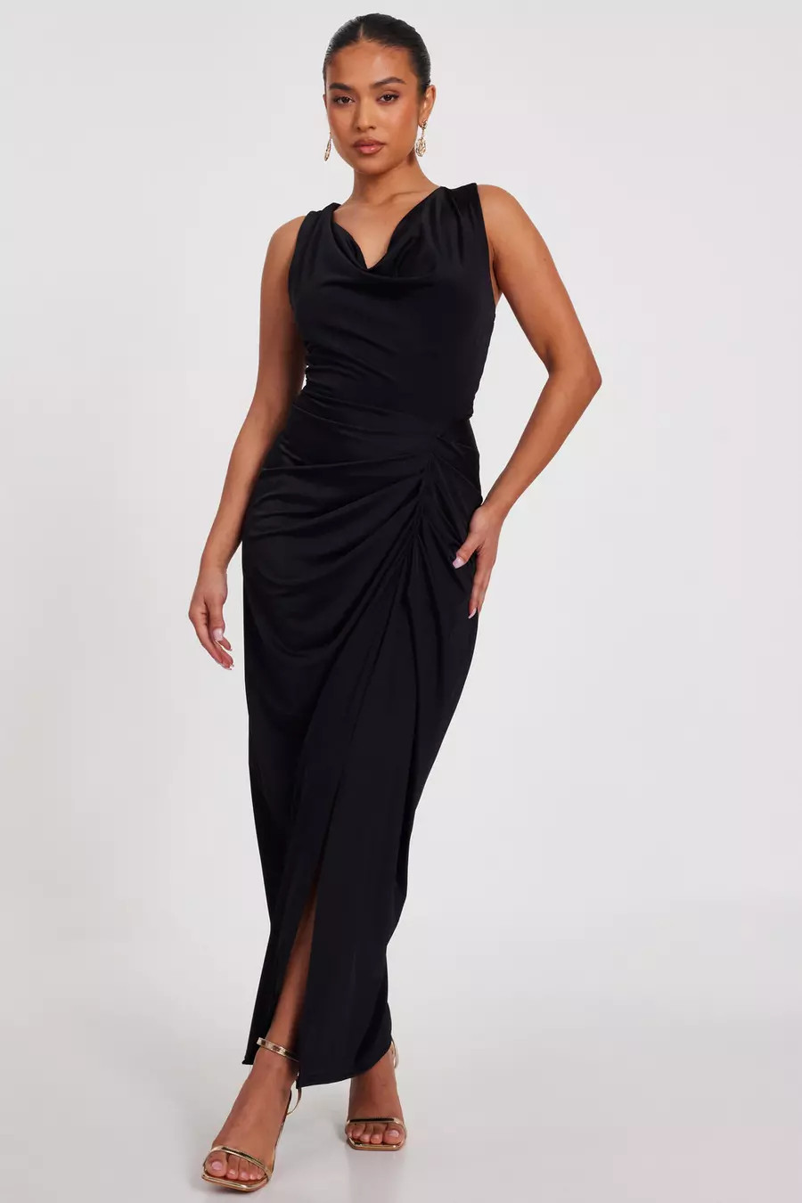Petite Black Cowl Neck Midaxi Dress | Quiz Clothing