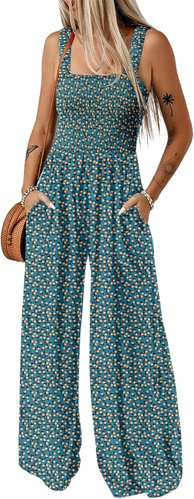 Dokotoo Overol casual suelto de una pieza para mujer, sin mangas, estampado de pierna ancha, pant... | Amazon (US)
