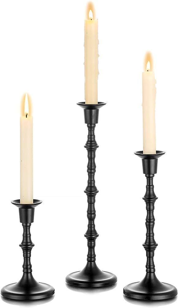 Nuptio Black Candle Holder Set of 3 Gothic Candlestick Holders for Taper Candles Metal Candle Sti... | Amazon (US)