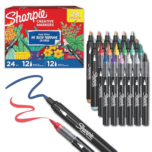 Sharpie Creative Markers, Combo Pack, Water-Based Acrylic, Bullet & Brush Tips, Assorted Colors Including Earth Tones, 24 Count - Works on Paper, Metal, Wood, Ceramic, Glass, Rock, Canvas | Amazon (US)
