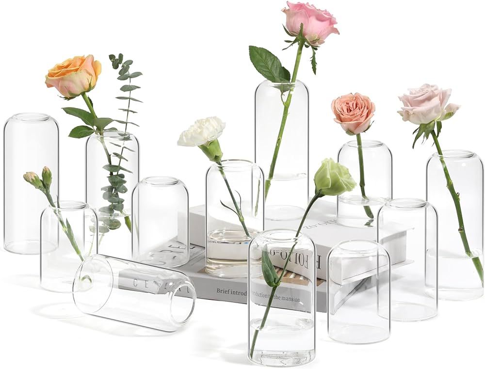 ComSaf Small Flower Vase Set of 12, Glass Bud Vases in Bulk, Clear Vases for Flower, Decor Center... | Amazon (US)