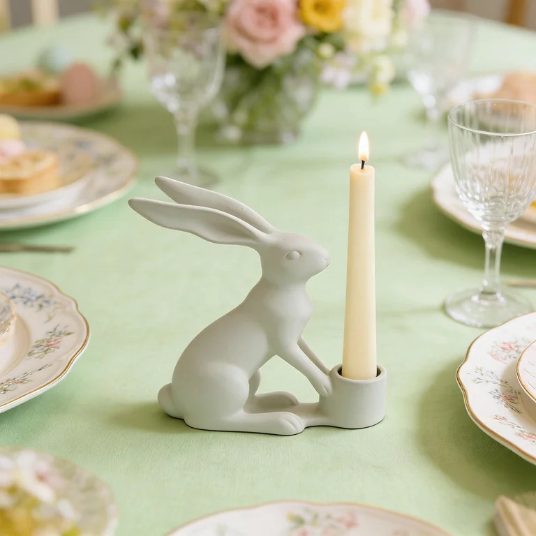 Easter Sculpted Bunny Table Decoration, Resin White Candle Holder Rabbit Ornaments, Spring Courty... | Walmart (US)